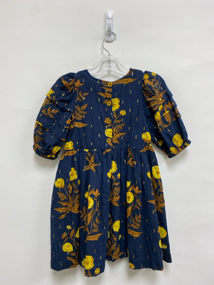 Pink Chicken SIZE 7 Navy Yellow/Tan Floral Puff Sleeve Girl&