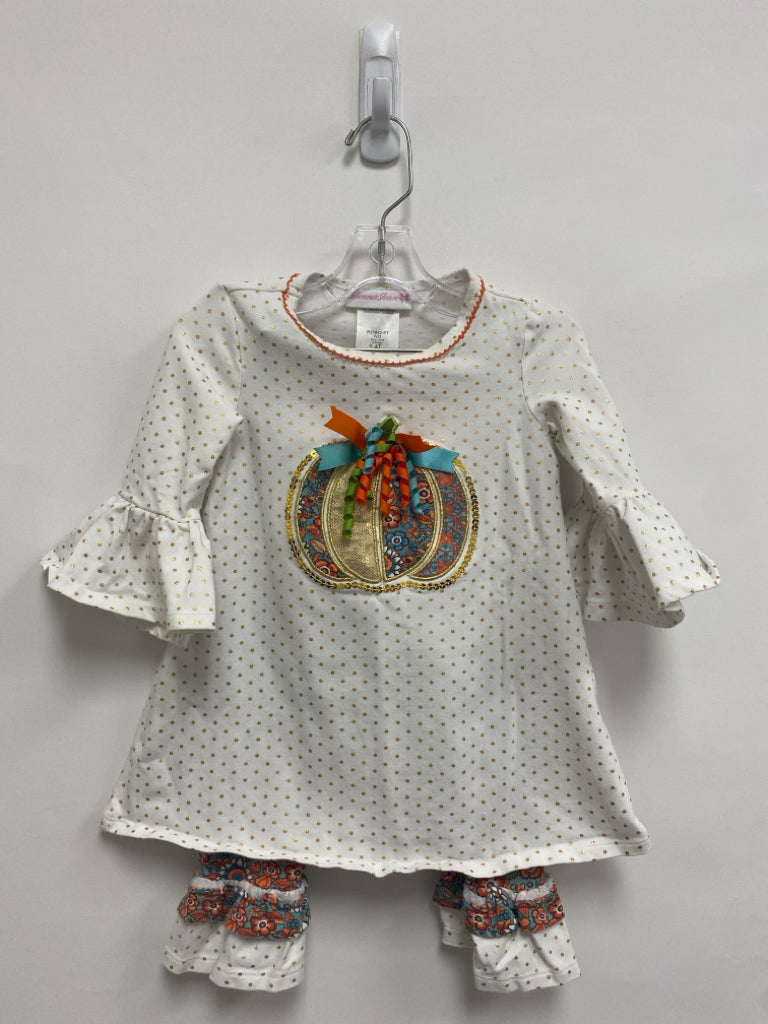 Bonnie Jean SIZE 4T White/Gold Aqua/Orange Thanksgiving Girl&
