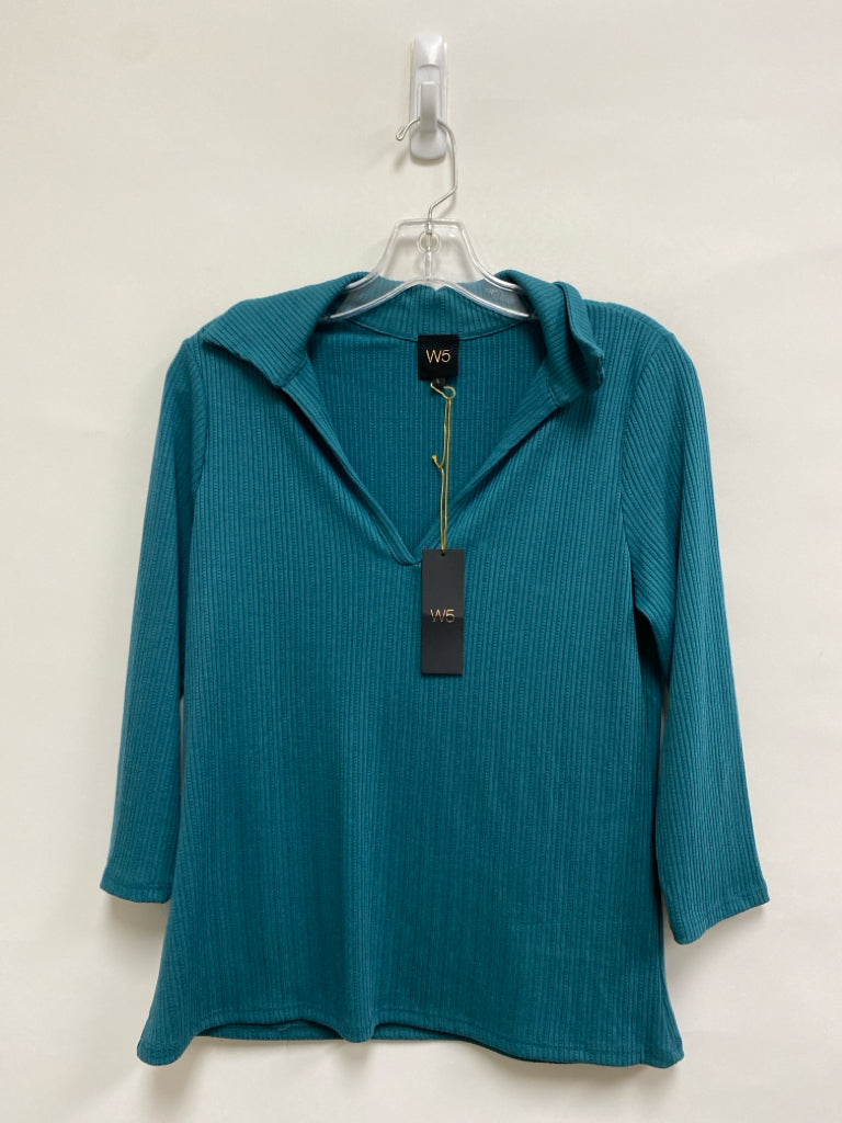 NWT W5 Size L Dark Turquiose Ribbed 3/4 Sleeve Ladies Top