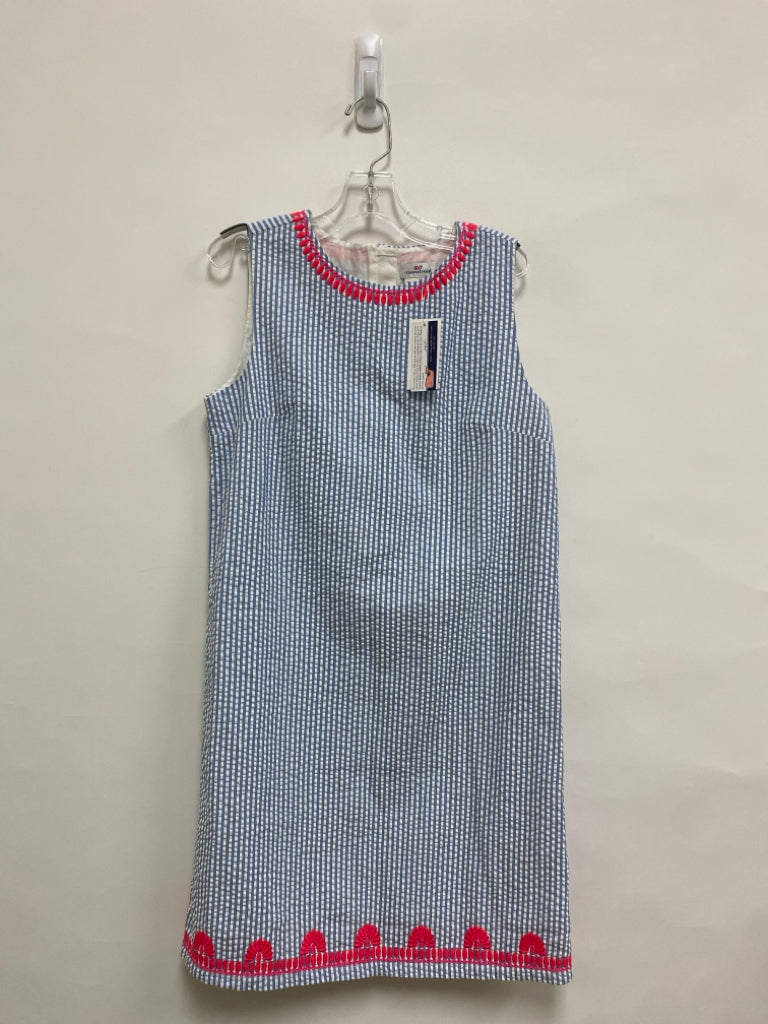 NWT Vineyard Vines SIZE 14 White/Blue Stripes Sleeveless Seersucker Girl&