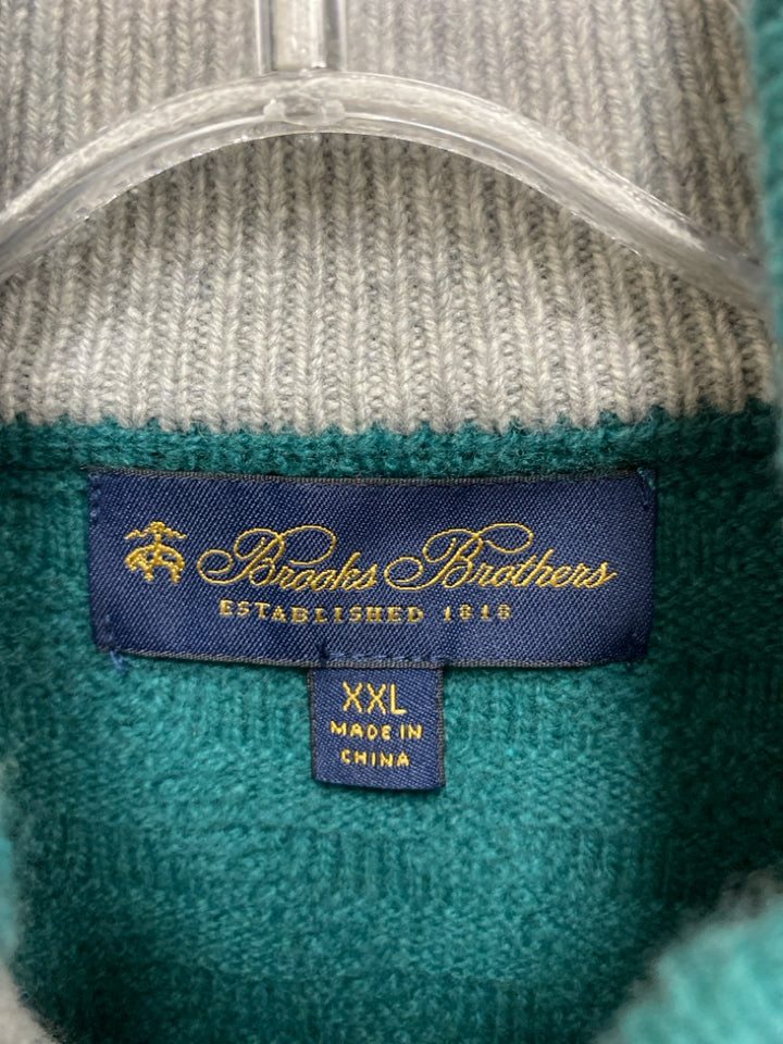 Brooks Brothers Size XXL Teal Green Quarter Zip Merino Men&