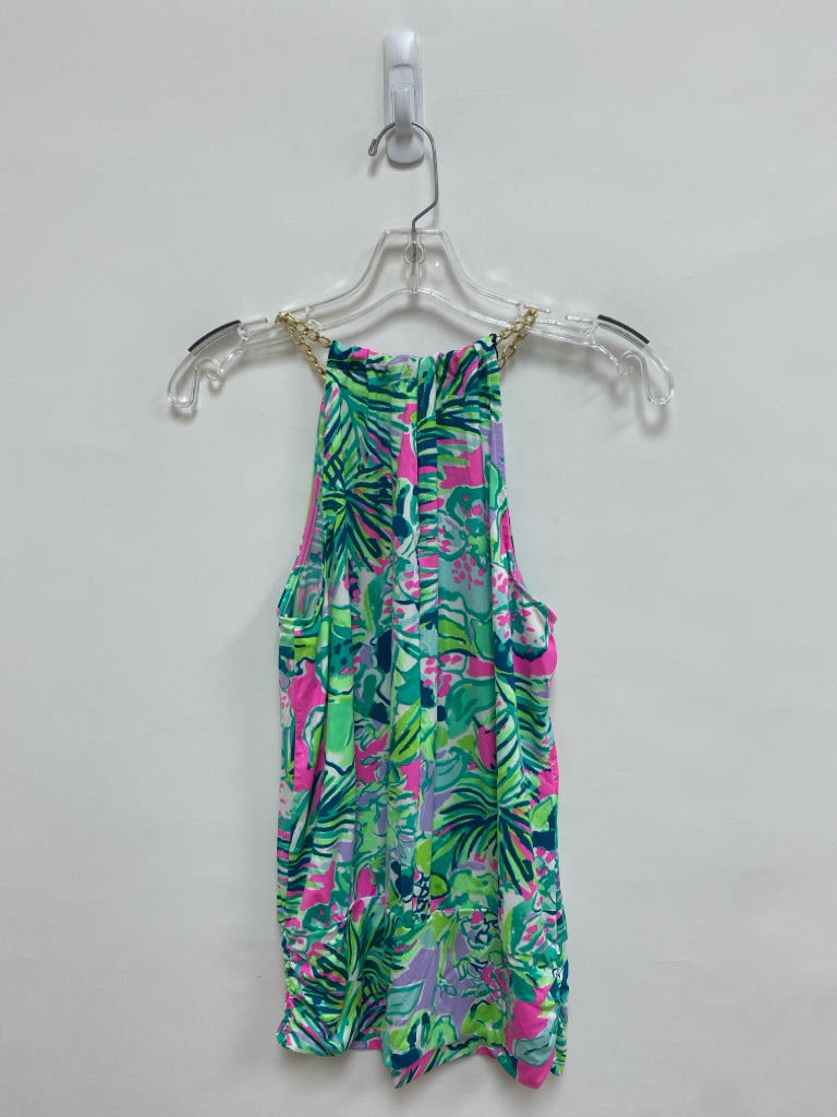 LILLY PULITZER Size S Hot Pink Green/Multi Tropical Sleeveless Ladies Top