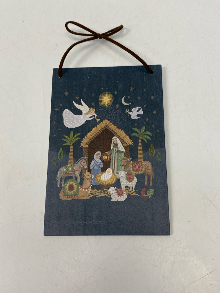 Blue Multi Color Nativity Wood Christmas