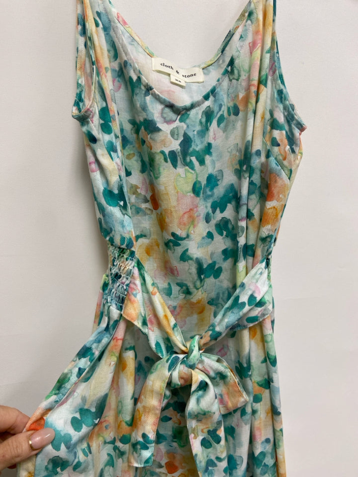 Cloth &amp; Stone Size XS White/Peach Teal Blue Sleeveless Ladies Dress