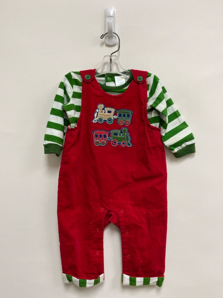 Nursery Rhyme SIZE 6-9M Red Green/White Trains Corduroy Boy&