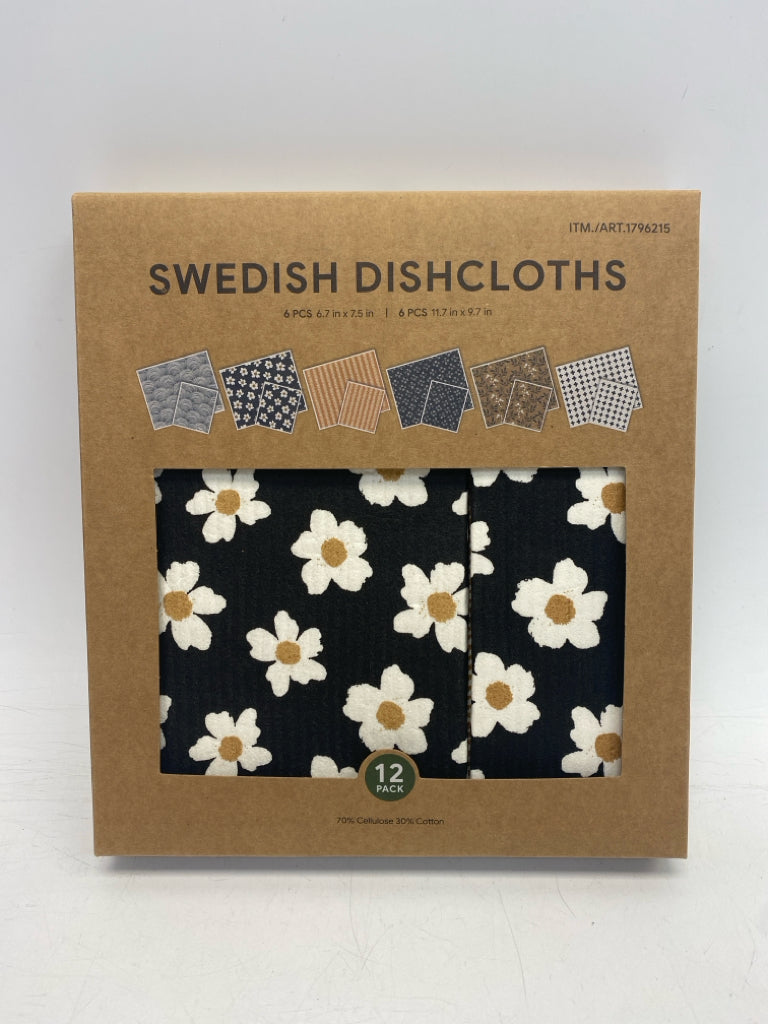 NEW/BOX Black White Flowers Dish Towel