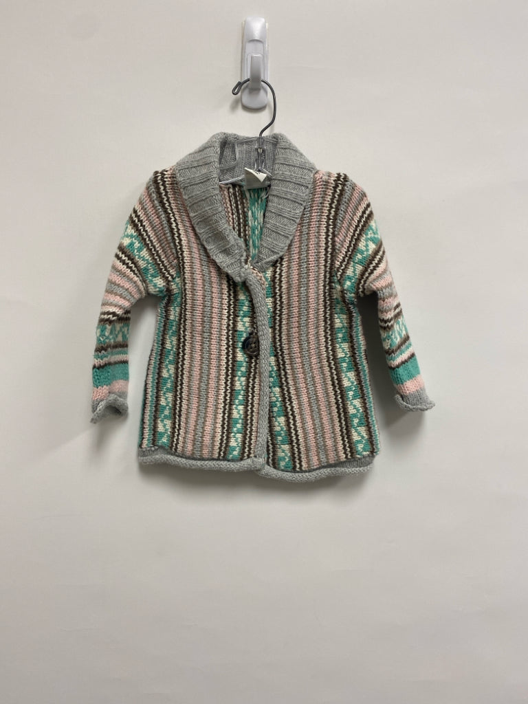 Old Navy SIZE 6-12M Gray/Pink Aqua/Brown Stripes Button Down Girl&