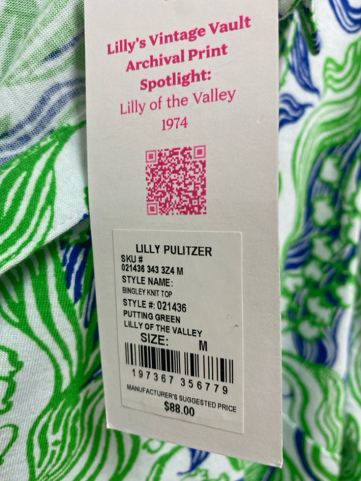 NWT LILLY PULITZER Size M White Green/Blue Waves Ladies Top
