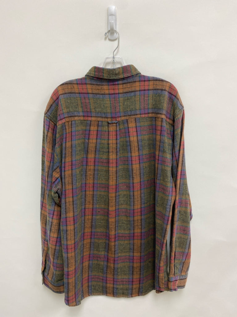 Size XL Blue Orange/Red Plaid Button Up Men&