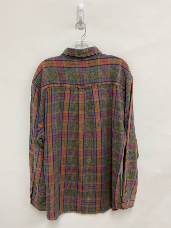 Size XL Blue Orange/Red Plaid Button Up Men&