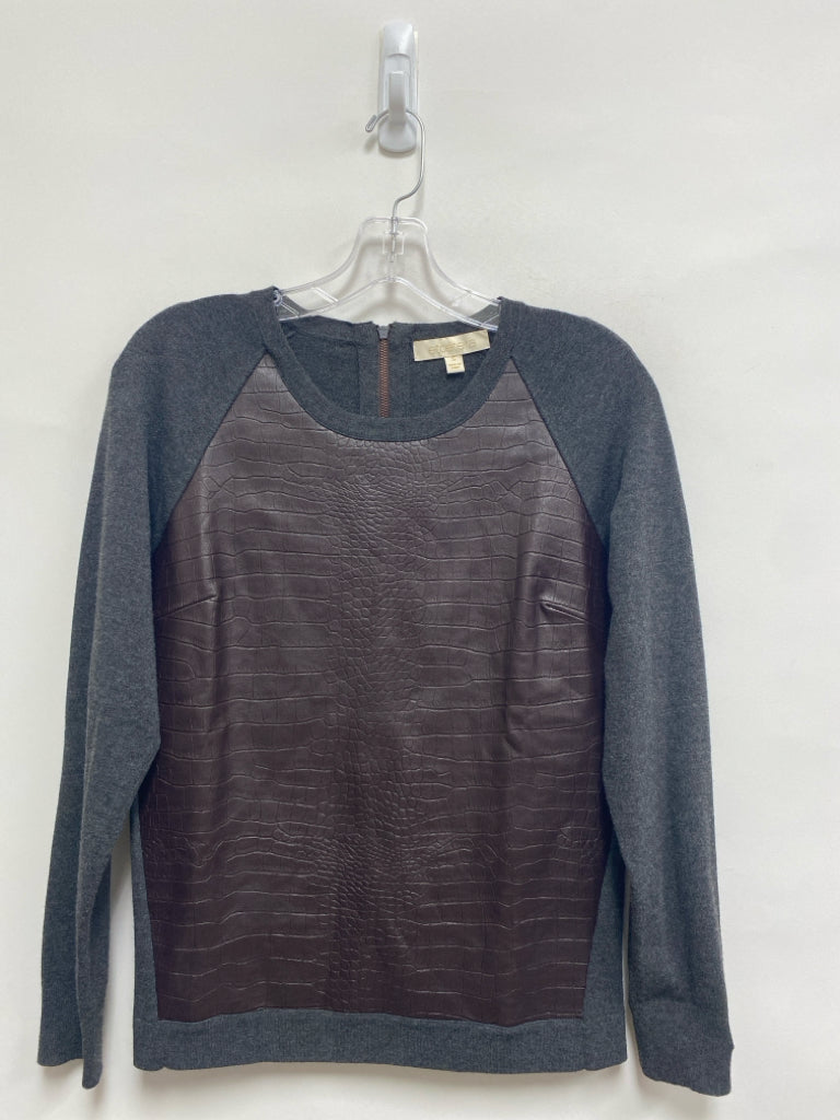 ETCETERA Size S Charcoal Brown Long Sleeve Faux Leather Ladies Top