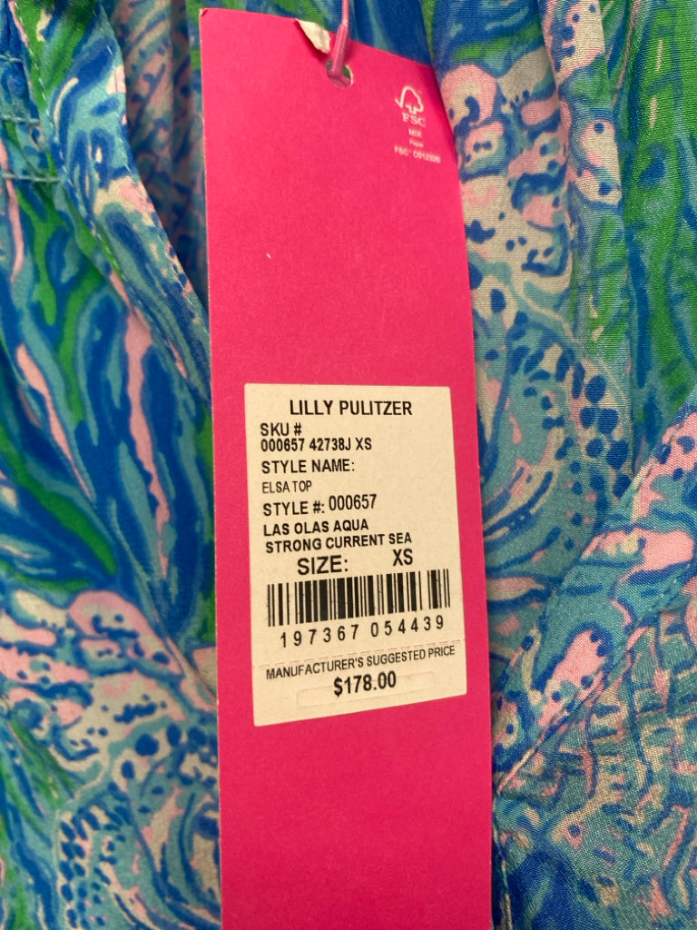 NWT LILLY PULITZER Size XS Blue White/Green Ladies Top