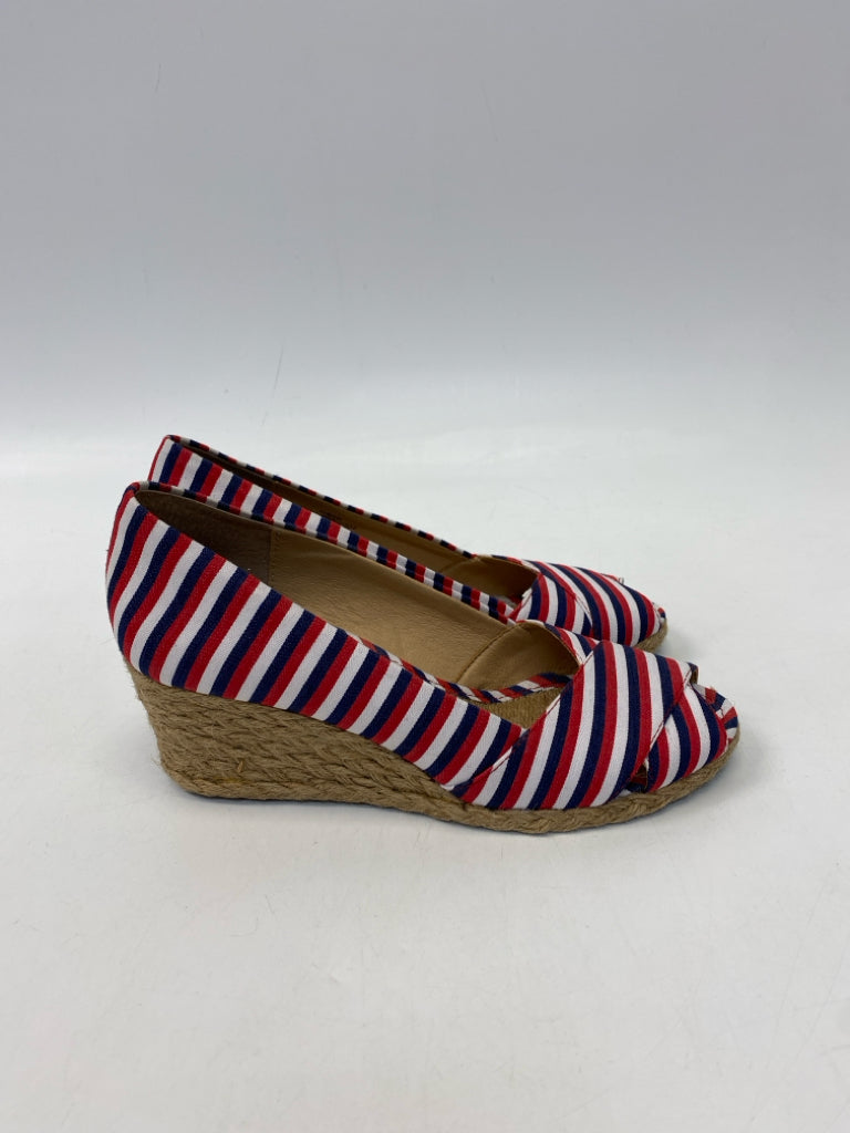 ADRIENNE VITTADINI  Size 9 Red/White Blue Stripe(s) Wedge