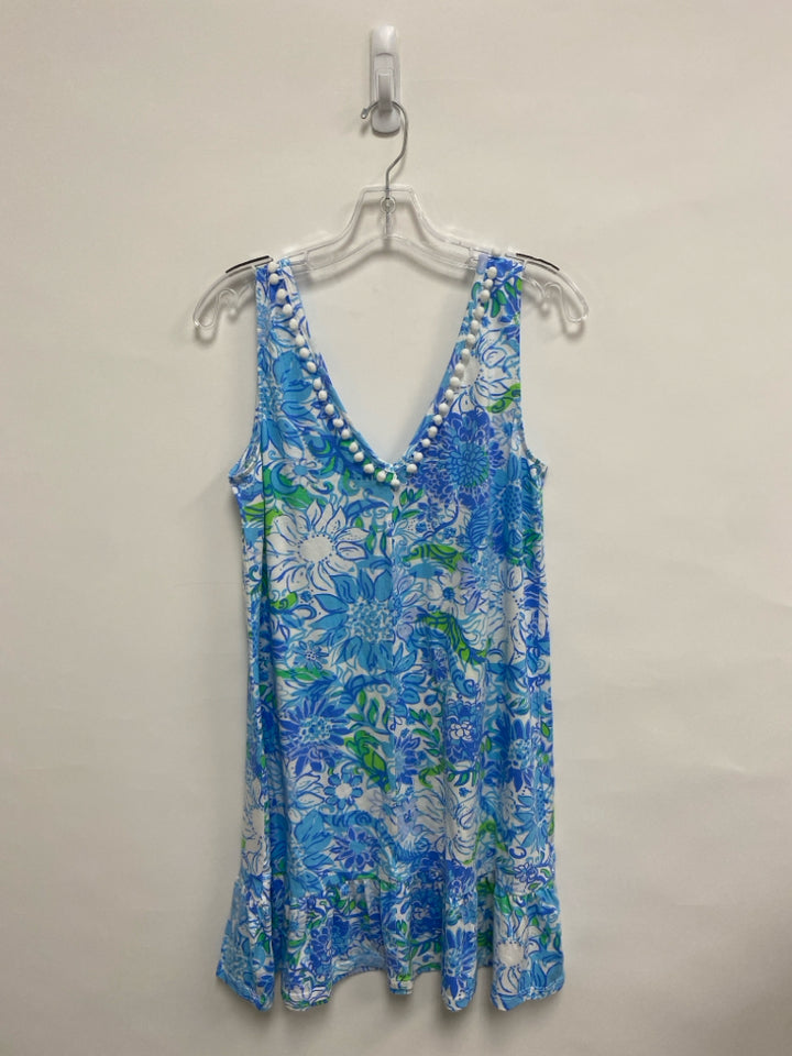 LILLY PULITZER Size M White/Blue Periwinkle Sunflower Sleeveless Ladies Dress