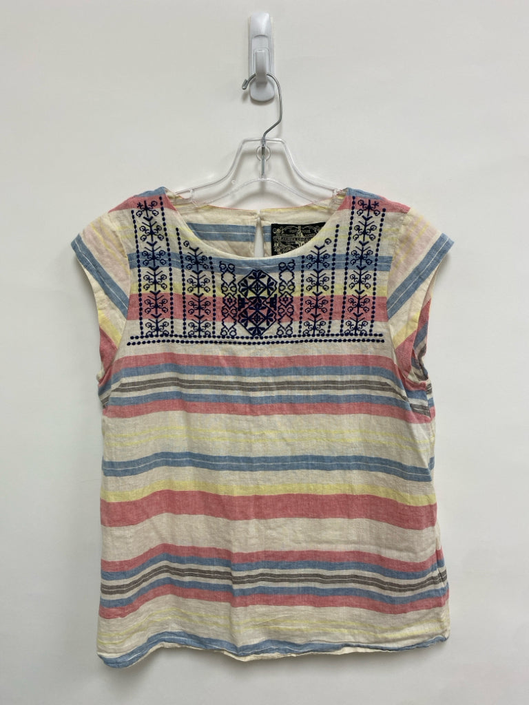 Size M Cream/Red Blue/Yellow Stripes Linen Blend Ladies Top