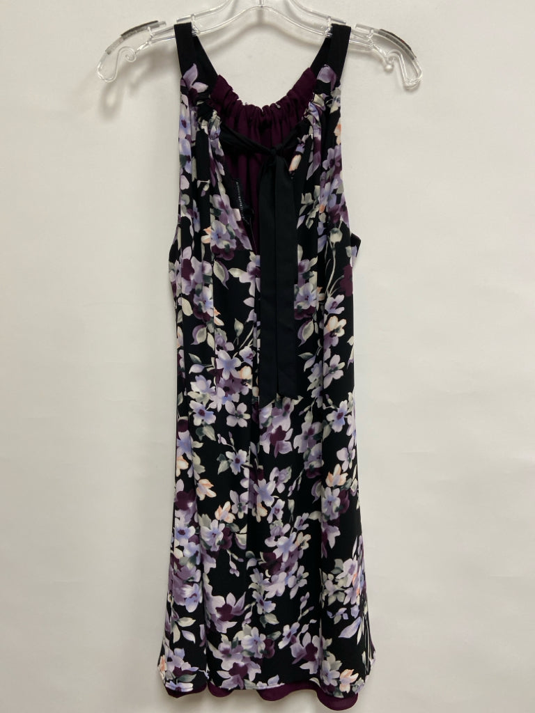 NWT Wht House/Blk Mkt Size 10 Black Purple/Green Flowers Sleeveless Ladies Dress