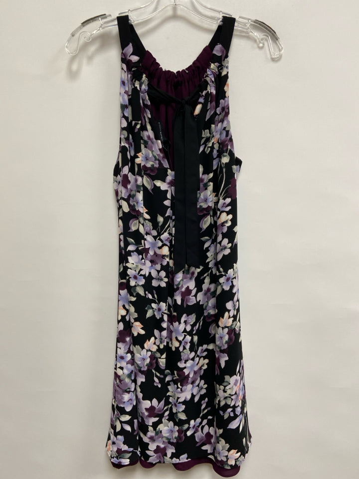 NWT Wht House/Blk Mkt Size 10 Black Purple/Green Flowers Sleeveless Ladies Dress