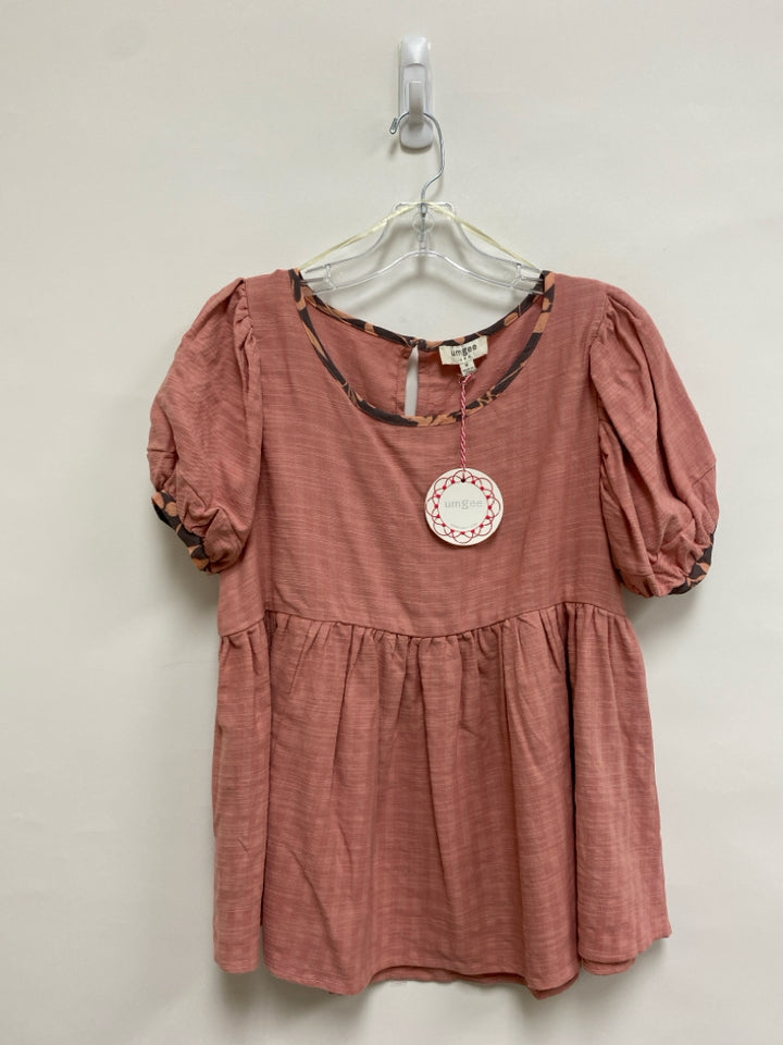 NWT Umgee Size M Dusty Pink Gray Trimmed Linen Blend Ladies Top