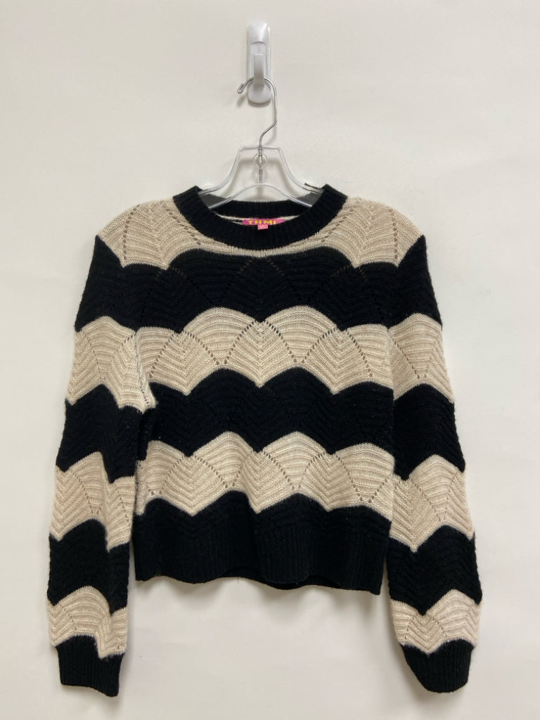 THML Size S Black Tan Scalloped Wool Blend Ladies Sweater