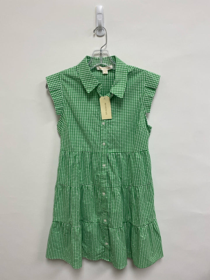 NWT monteau Size M Green White Checkered Button Up Ladies Dress
