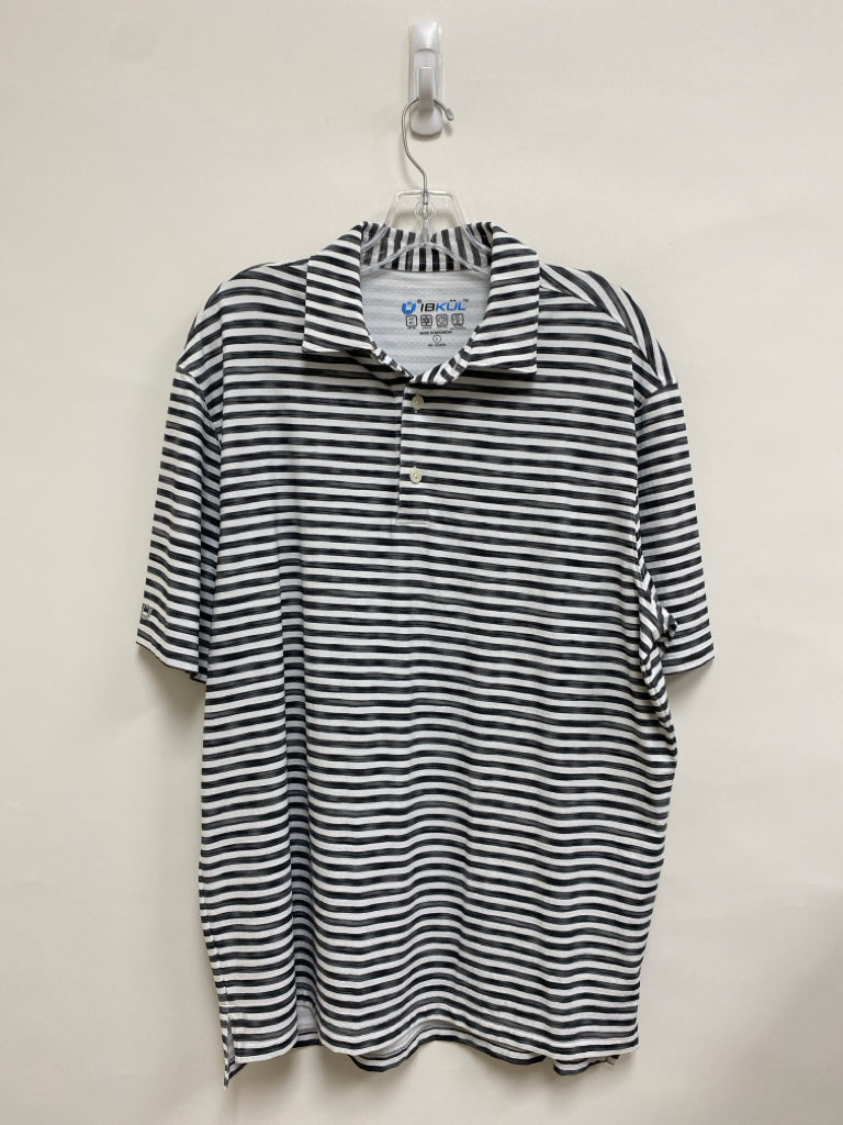IBKUL Size L White Charcoal Striped Polo Men&