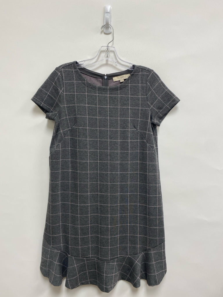 LOFT Size 4P Gray/Pink Windowpane Short Sleeve Petite Dress