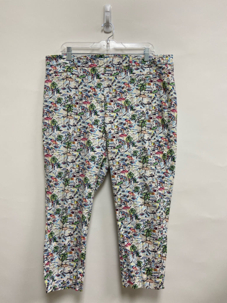 Talbots  SIZE  18W White/Navy Multi Color Beach Scene Plus Size Pants