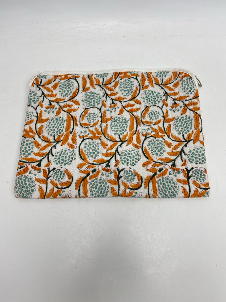 White Aqua/Orange Print Fabric Electronic/Accessory