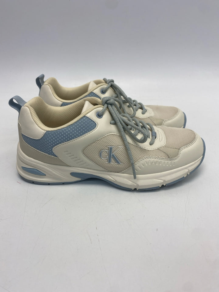 Calvin Klein  Size 10 Cream/white Blue Lace-up Sneakers