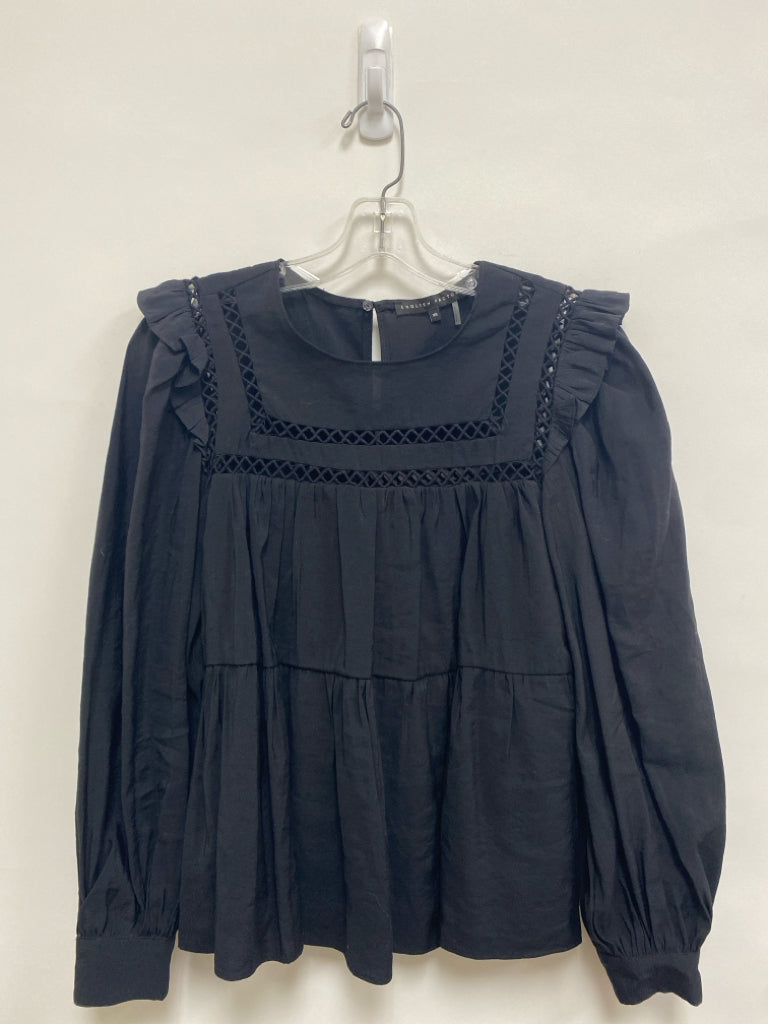 English Factory Size XS Black Ruffles Puff Sleeve Ladies Top