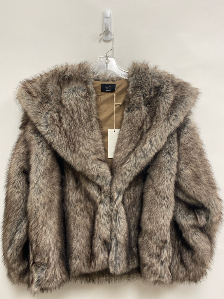 NWT VICI Size M Brown/Cream Black Faux Fur Ladies Coat