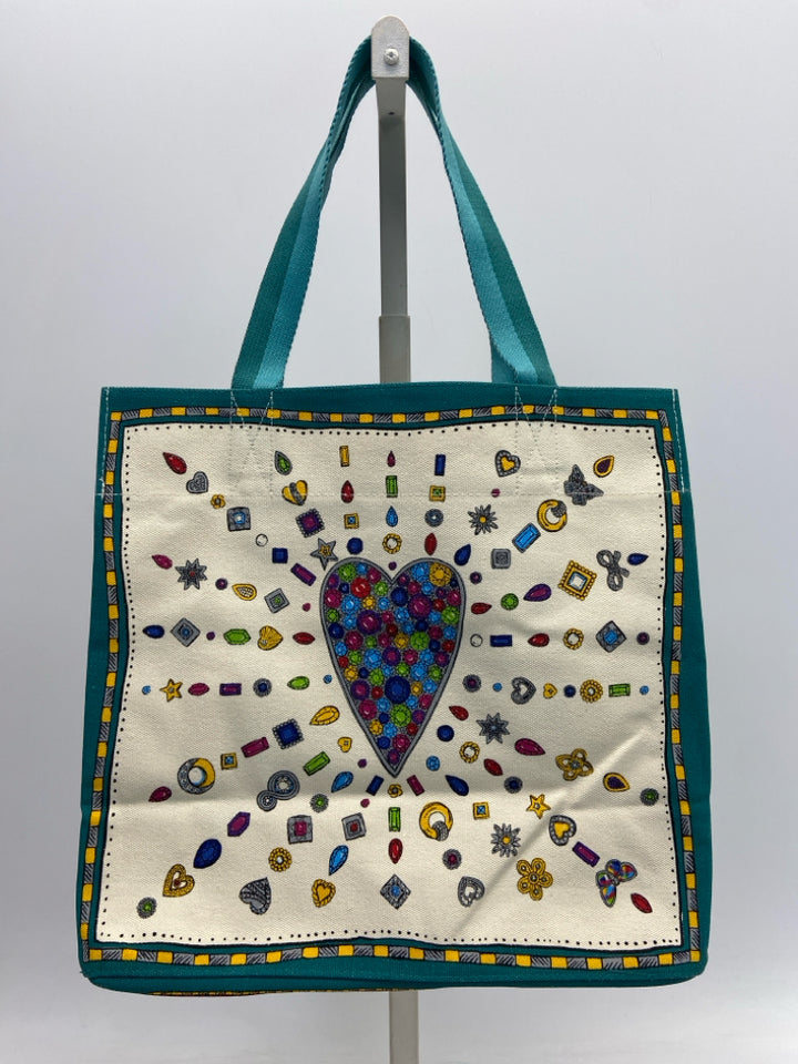 NWT Brighton Natural Multi-Color Heart(s) Canvas Tote Bag