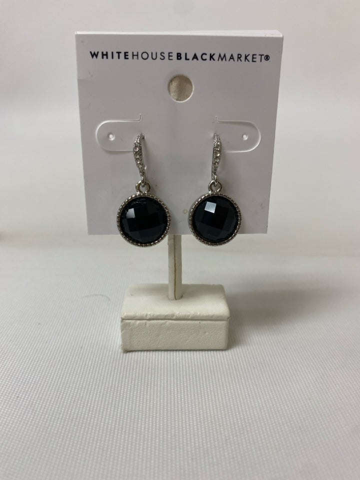 NEW/PKG Wht House/Blk Mkt Silver Color Black Jeweled Earrings
