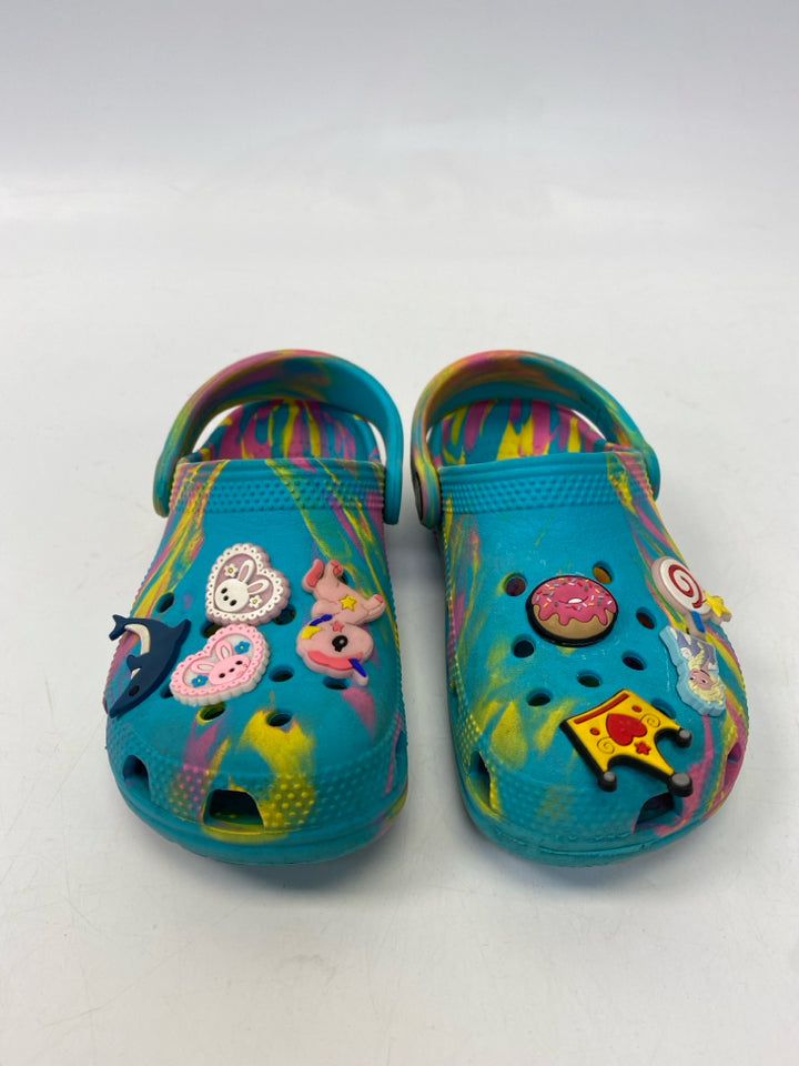 Crocs SIZE 12 Turquoise Multi Color Tie Dye Girl&