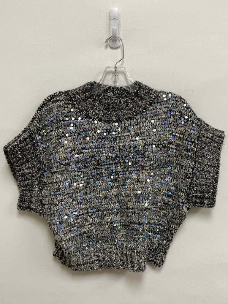 Size S Gray Black Sequins Short Sleeve Ladies Sweater