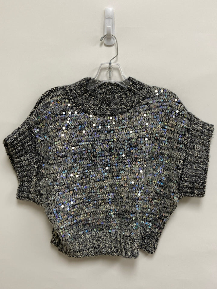 Size S Gray Black Sequins Short Sleeve Ladies Sweater