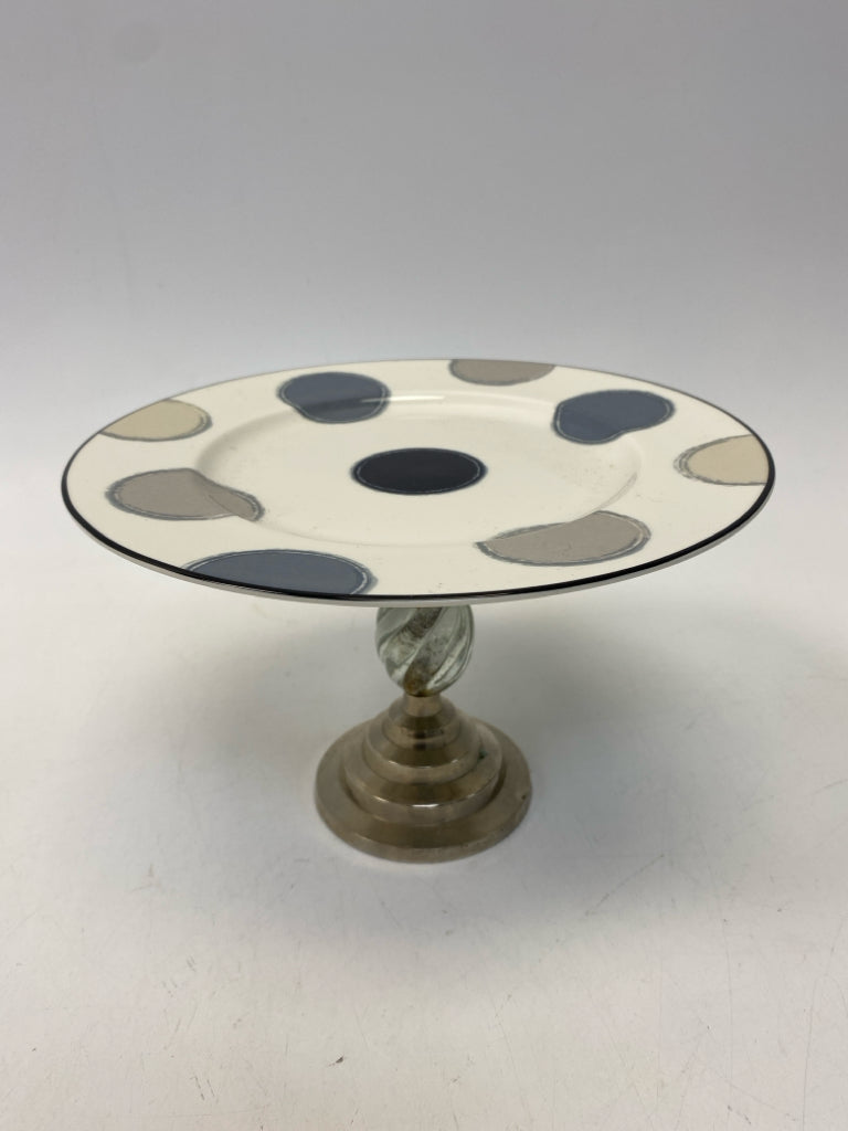 White Gray Dots Ceramic/Metal/Glass Cake Plate/Stand