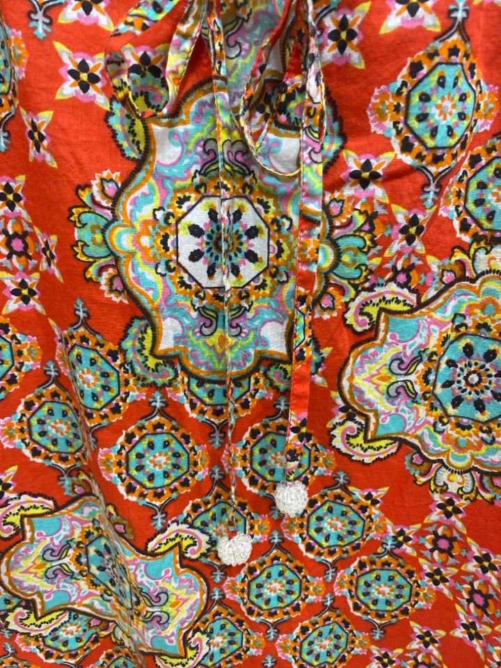Gianni Bini Size L Red Aqua/Multi Embroidered Ladies Coverup
