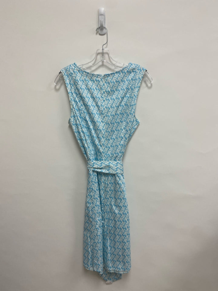 Boden Size 10 Aqua White Print Sleeveless Ladies Dress