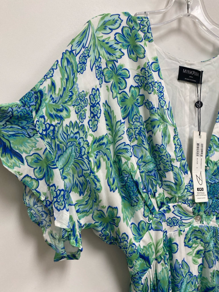 NWT MINKPINK Size S White Green/Blue Flowers Ladies Dress