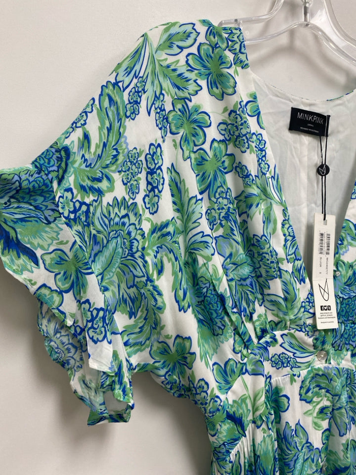 NWT MINKPINK Size S White Green/Blue Flowers Ladies Dress