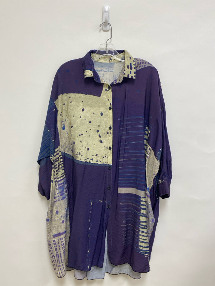 3 Potato Size XL Purple Beige Abstract Tunic Ladies Top