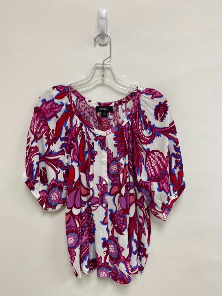 Karen Kane Size L White Raspberry/Blue Floral Ladies Top