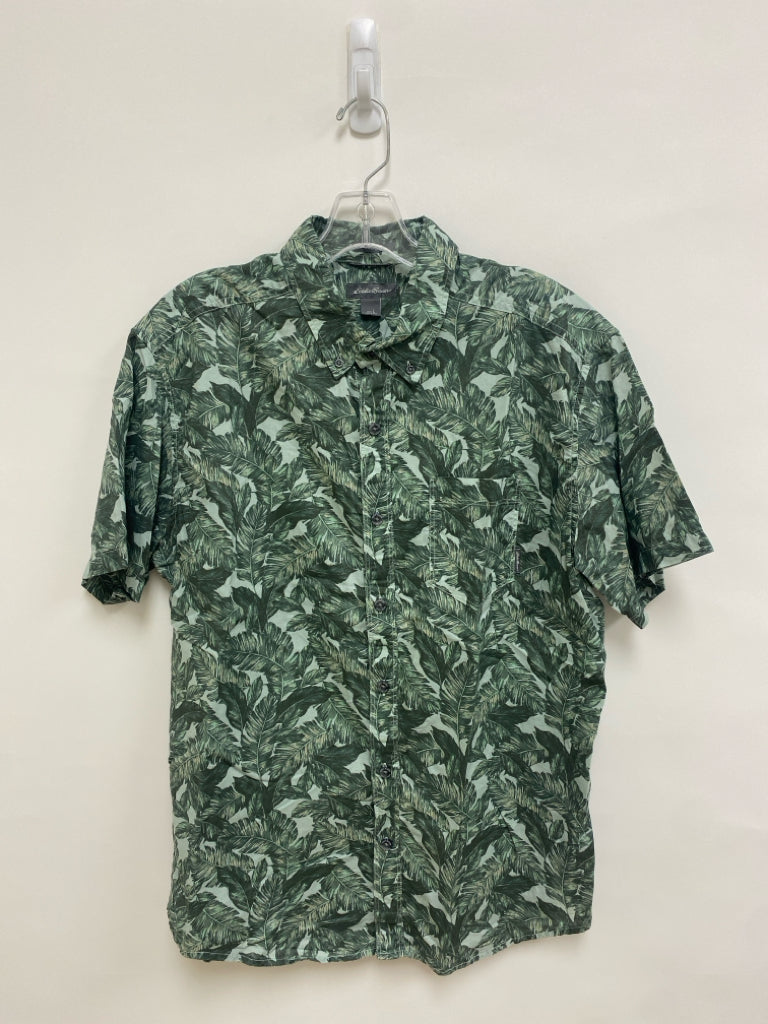 Eddie Bauer Size M Aqua Green Leaves Button Up Men&