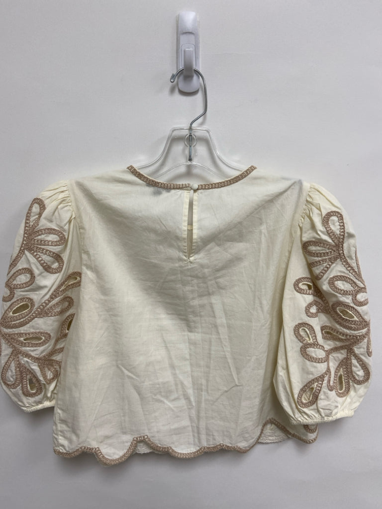 Express Size XS Beige Tan Leaves Embroidered Ladies Top