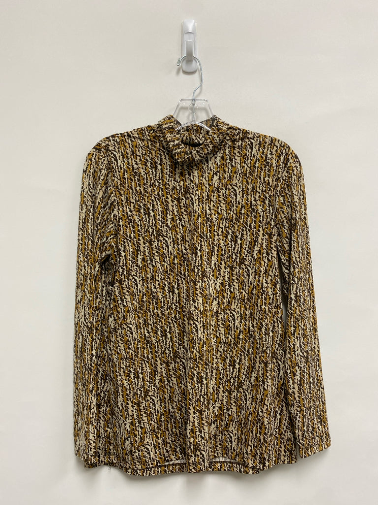 J McLaughlin Size M Tan/Brown Beige Print Turtleneck Ladies Top
