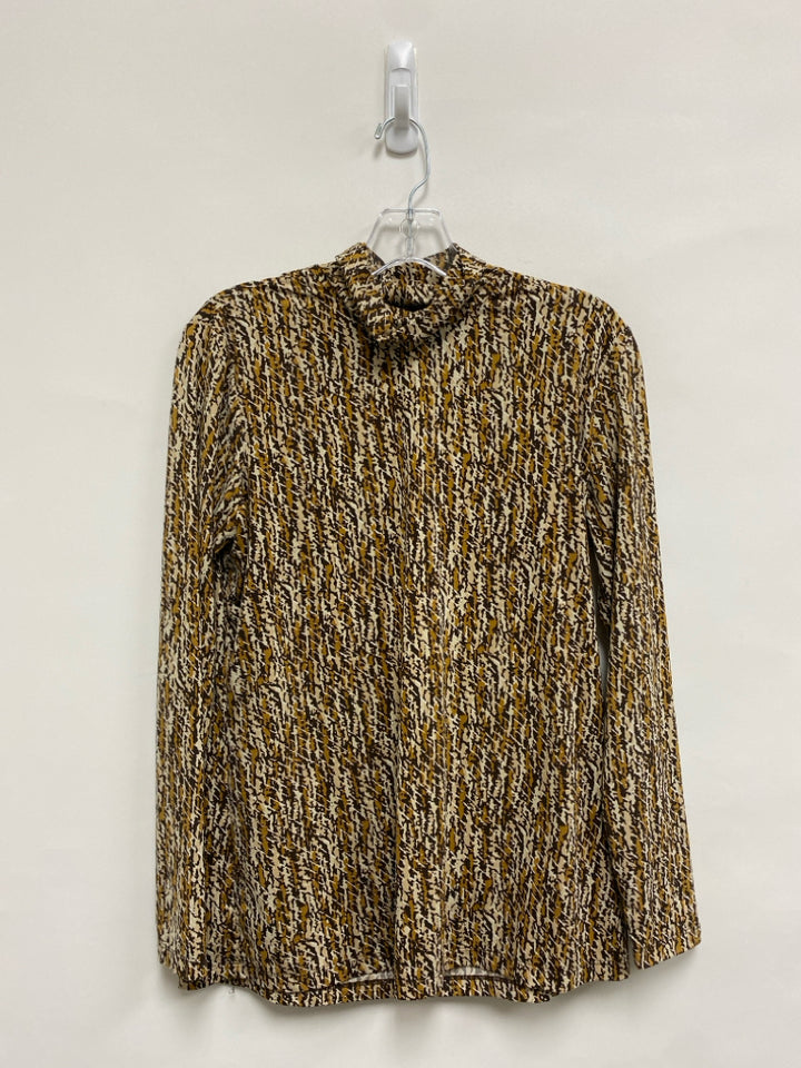 J McLaughlin Size M Tan/Brown Beige Print Turtleneck Ladies Top