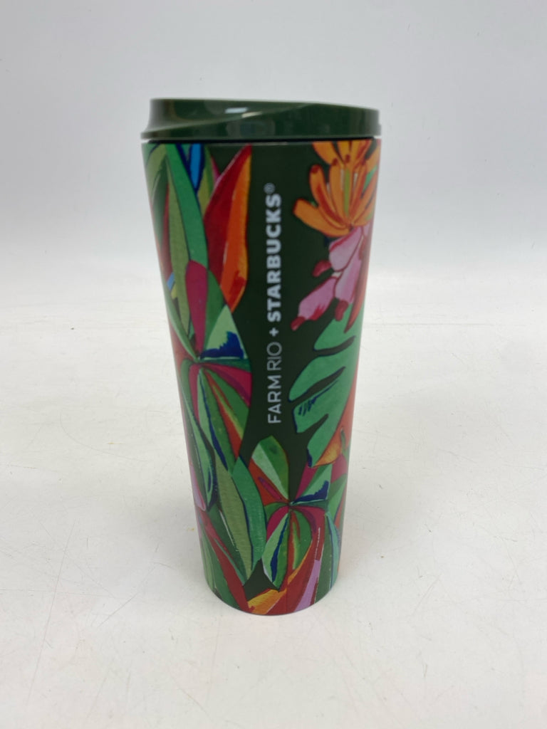 NWT Starbucks Green Multi Color Tropical Metal Tumbler