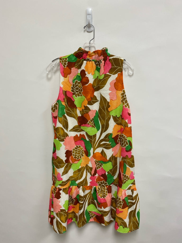 THML Size XS White/Orange Pink/Green Floral Sleeveless Ladies Dress
