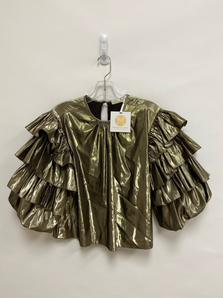 NWT Marie Oliver Size XS Gold Ruffles Puff Sleeve Ladies Top